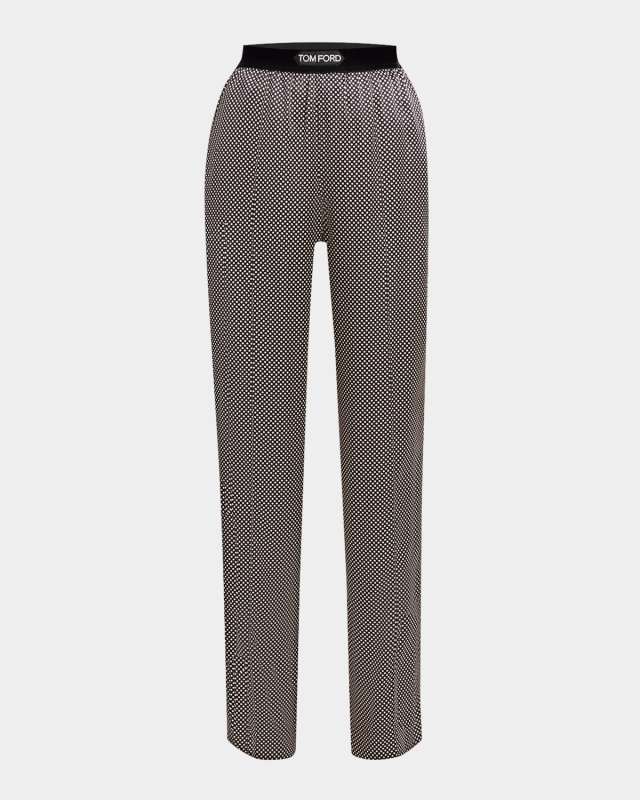 Polka Dot Print Stretch Satin Pajama Pants